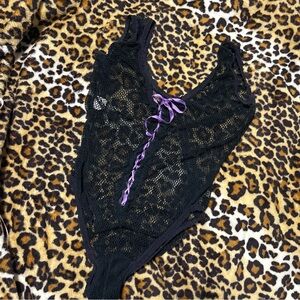 Vintage Purple and Black Fredericks Fishnet Mesh Bodysuit Lingerie